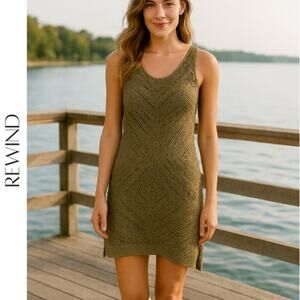 REWIND Olive Green Crochet Mini Tank Dress, M, NWOT!